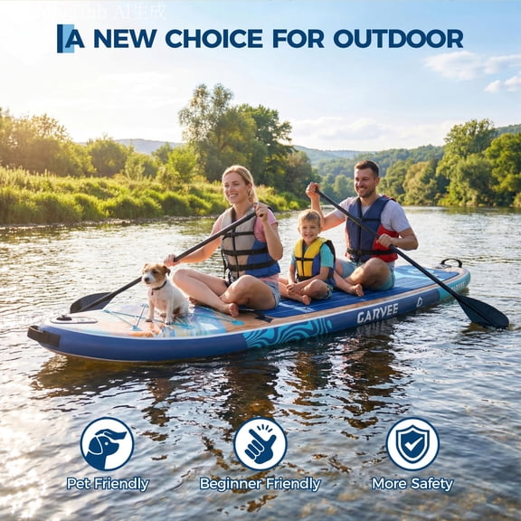MAROUTE Durable & Wide Inflatable Paddle Boarding Paddle Board – Dark Wood Grain SUP for Beginners – Water Sports – Includes Backpack & Pump