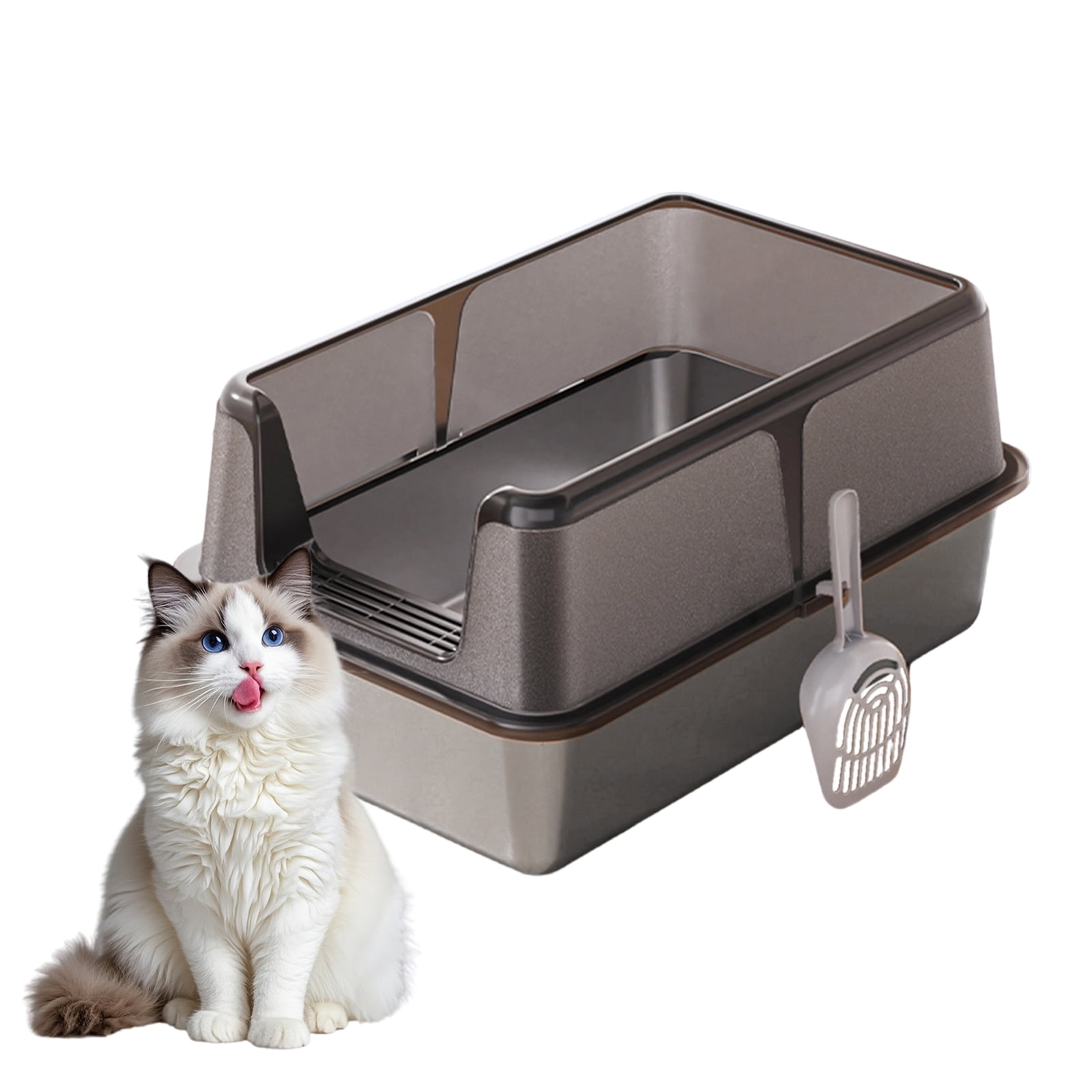 MAROUTE Enclosed Stainless Steel Cat Litter Box with Lid – Large, High Sided, Anti-Urine Leak, Odor-Free, Easy Clean Metal Tray for Big Cats & Rabbits – 60x40x30.5CM, White