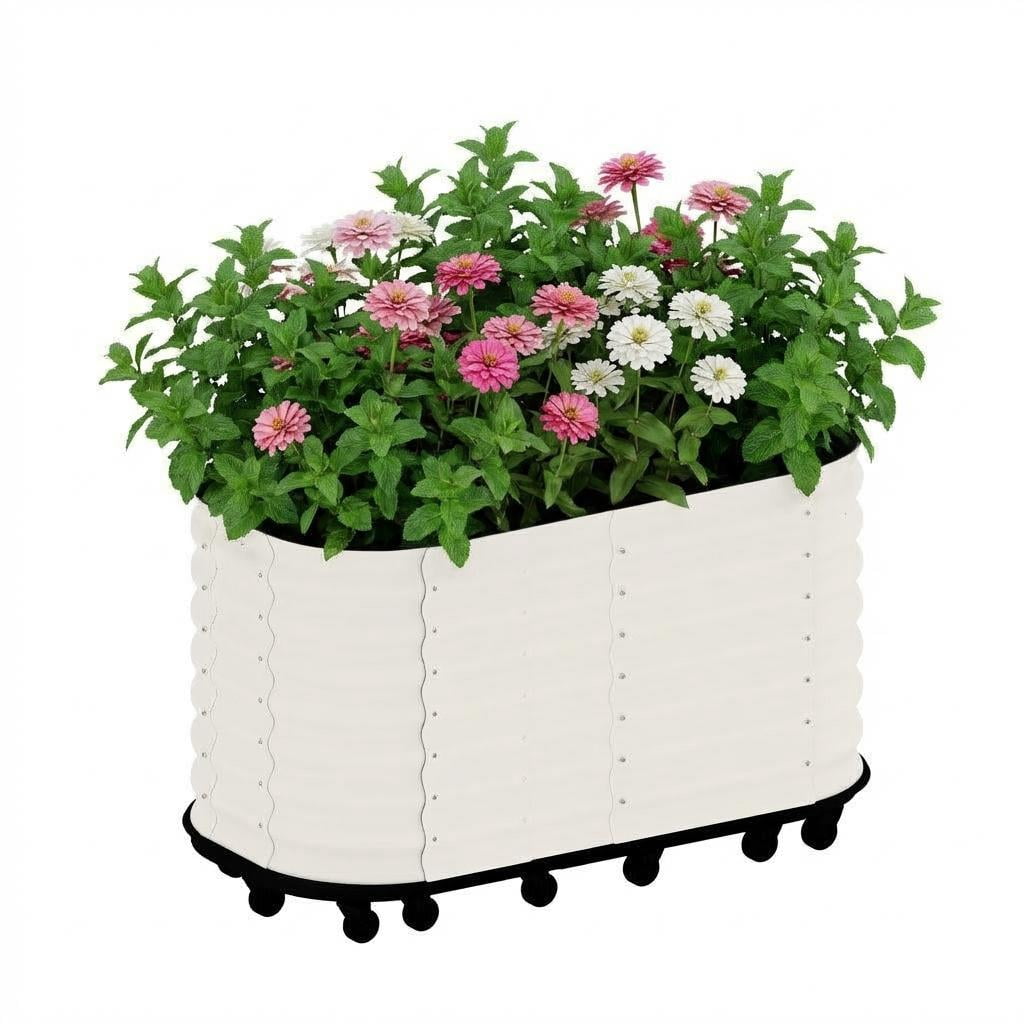MAROUTE Galvanized Steel Raised Garden Bed – Self-Watering, with Wheels, White, 59"x23.6"x27.6"