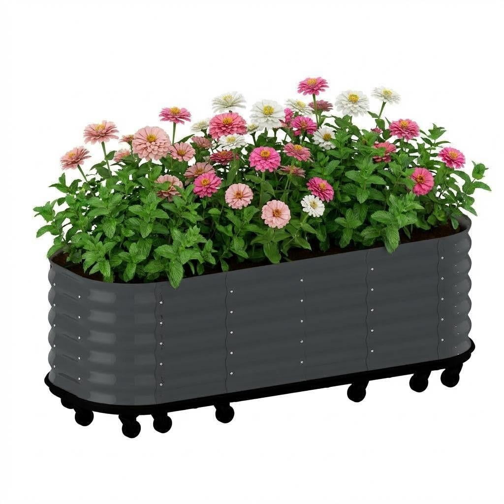 MAROUTE Galvanized Steel Raised Garden Bed – Self-Watering, with Wheels, White, 94.5"x23.6"x19.7"
