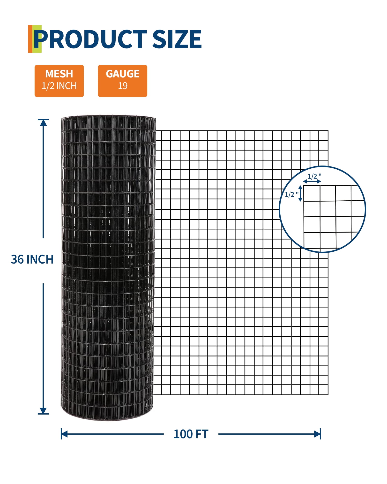 MAROUTE Heavy-Duty 19 Gauge 1/2" Mesh Hardware Cloth, Galvanized Black Vinyl Coated Welded Wire Fence Roll, Multi-Use Garden Trellis for Plants, Poultry, Rabbit, Aviary & Nursery Beds