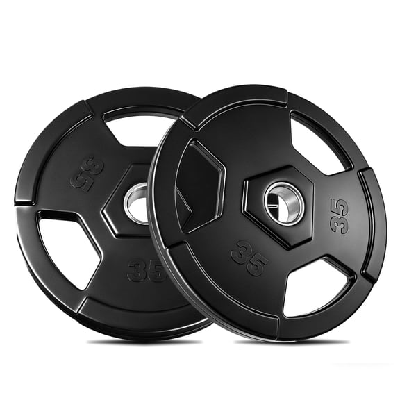 MAROUTE Rubber Grip Plates for Barbell, 2" 35 LBS Pair, Rubber Encased Iron, Low Noise & Floor Protection for Home Gym Weightlifting