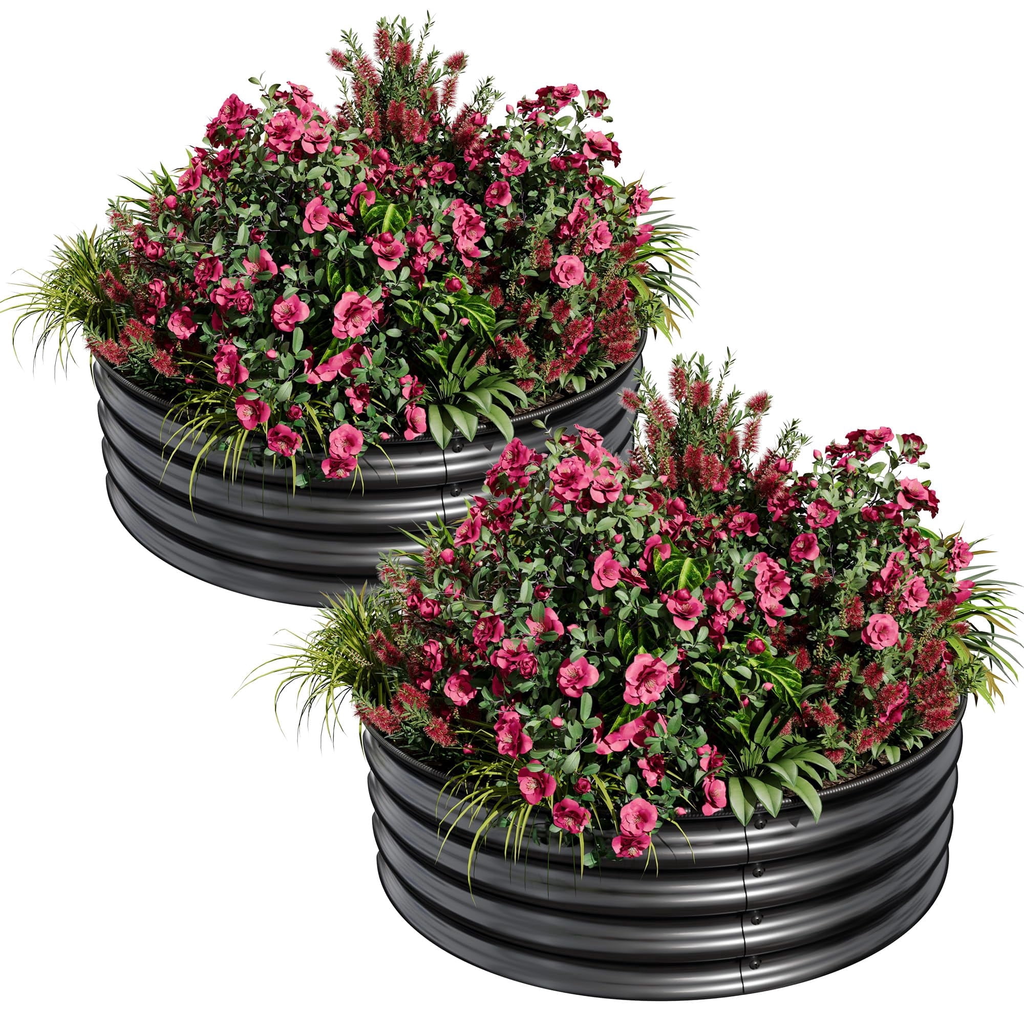 MAROUTE Rustproof Round Metal Raised Garden Bed – Open Bottom, Safety Edge, Easy Assembly, Black, 2x1FT, 2 Pack