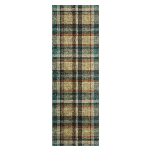 MAROUTE Washable Checkered Area Rug – Modern Plaid Non-Slip Carpet for Living Room, Bedroom, Entryway, Terrace, Brown & Beige, 2x6ft