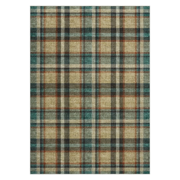MAROUTE Washable Checkered Area Rug – Modern Plaid Non-Slip Carpet for Living Room, Bedroom, Entryway, Terrace, Brown & Beige, 9x12ft