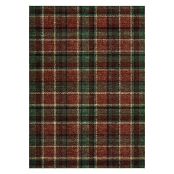 MAROUTE Washable Checkered Area Rug – Modern Plaid Non-Slip Carpet for Living Room, Bedroom, Entryway, Terrace, Green & Red, 5x7ft