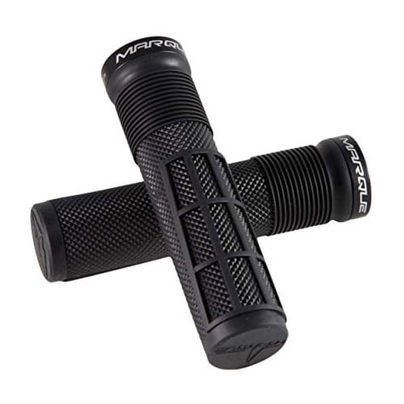 MARQUE Race Mountain Bike Handlebar Grips - Single Lock-On Ring Collar MTB and BMX Bicycle Handle Bar with Non-Slip Grip, Knurly Gritty Pattern and Half Waffle Pattern (Black)