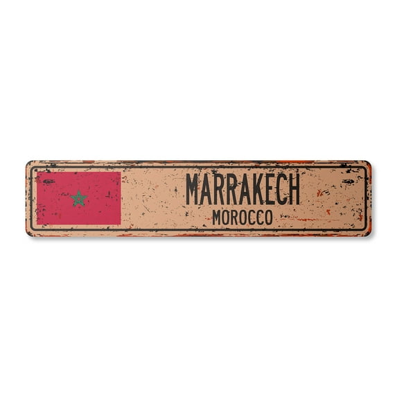 MARRAKECH MOROCCO Vintage Aluminum Street Sign Moroccan flag city country road rustic metal tin wall gift | Indoor/Outdoor | 24" Wide