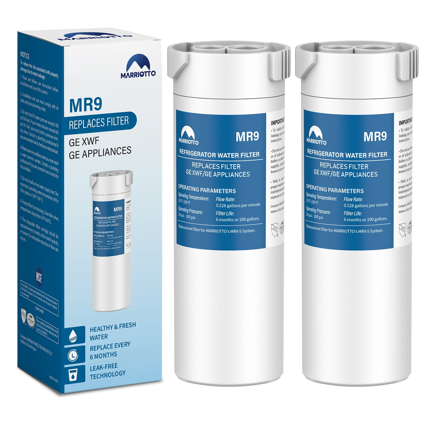 MARRIOTTO Water Filter Replacement For XWF Refrigerator, 2 Pack