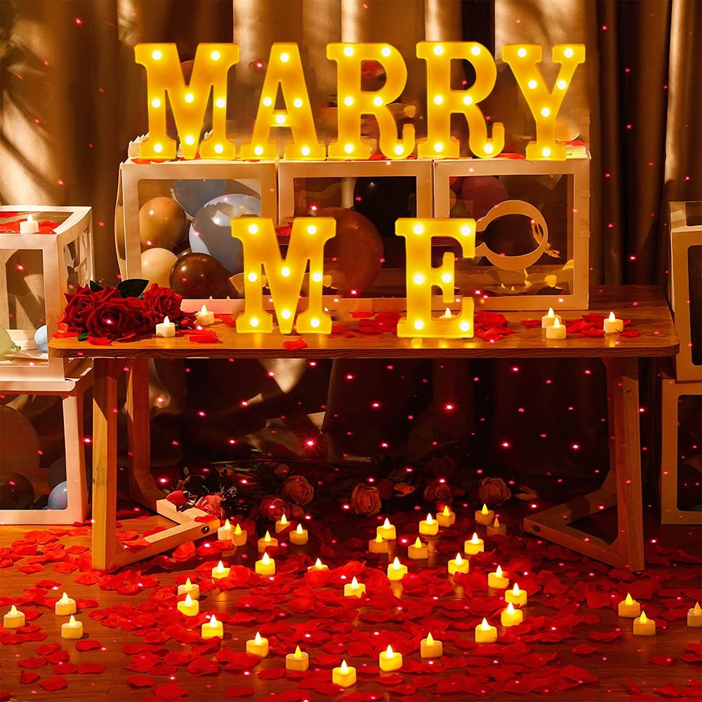 MARRY ME Light up Letters Proposal Decorations Marry Me Sign with Rose
