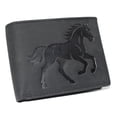 thumbnail image 1 of MARSHAL Equestrian Mens Cowhide Leather RFID Bifold Wallet with Running Horse Debossed Design Black, 1 of 9