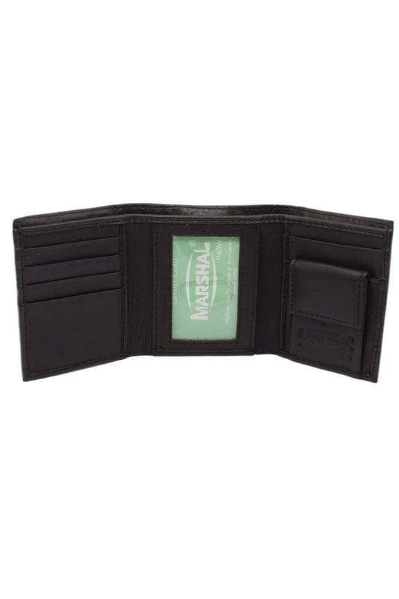 MARSHAL Genuine Leather Kids Slim Compact ID and Coin Pocket Trifold Boys Wallet Black Brown