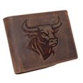 thumbnail image 1 of MARSHAL Genuine Leather RFID Bifold Wallet for Men Western Bull Design Rustic Cowboy Wallet Brown, 1 of 9