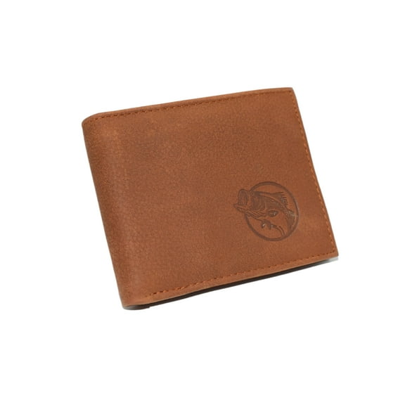 MARSHAL Genuine Leather RFID Blocking Bass Fish Wallet for Men  Bifold & Trifold Fishing Wallets with Debossing Design Bifold Brown