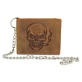 thumbnail image 1 of MARSHAL Genuine Leather Smoking Skull Chain Wallet for Men  RFID Blocking Bifold Biker Wallet with Cigarette Skull Debossed Design Tan, 1 of 8