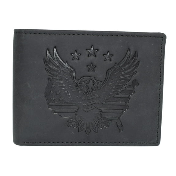 MARSHAL Genuine Leather USA Eagle Chain Wallet for Men  RFID Blocking Bifold Biker Wallet with American Eagle USA Map Design Black No Chain
