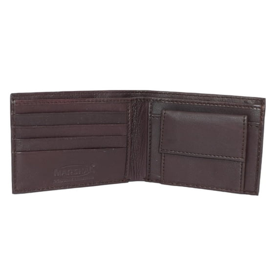 MARSHAL Kids Slim Genuien Leather Coin Pouch Bifold Compact Wallet Burgundy