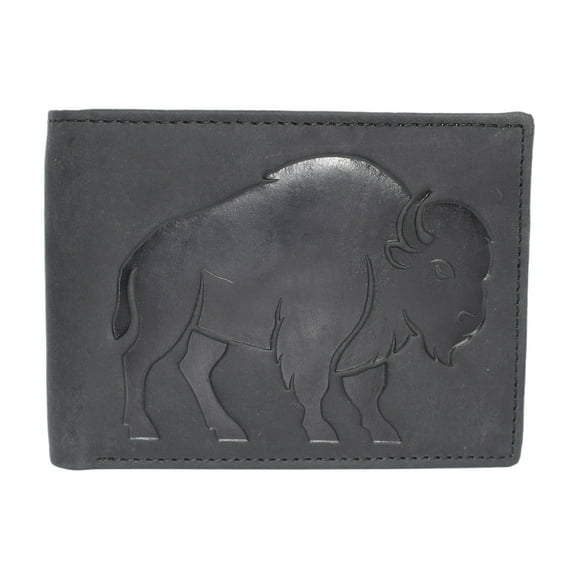 MARSHAL Men's Bison Design Genuine Leather RFID Blocking Bifold Western Cowboy Wallet Brown