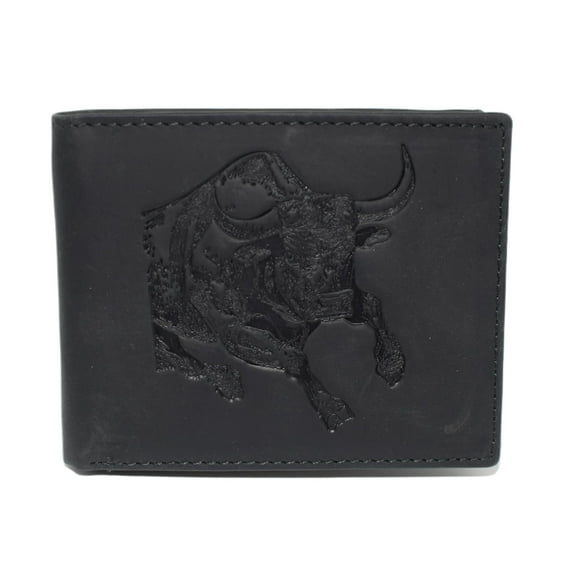 MARSHAL Men's Western Rodeo Wallet  Vintage Leather Bifold with Bull Design, RFID Blocking, and Classic Cowboy Style Black