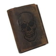 thumbnail image 1 of MARSHAL Mens RFID Blocking Trifold Biker Chain Wallet  Vintage Genuine Leather Skull Design Wallet with Snap Closure Brown No Chain, 1 of 9