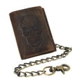 thumbnail image 1 of MARSHAL Mens RFID Blocking Trifold Biker Chain Wallet  Vintage Genuine Leather Skull Design Wallet with Snap Closure Brown, 1 of 9