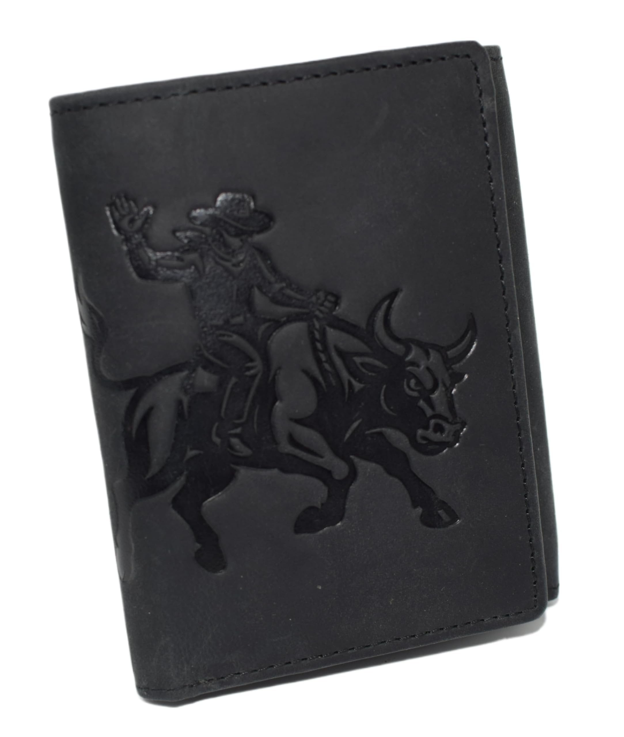 MARSHAL Mens RFID Blocking Trifold Leather Chain Wallet Bull Rider ...