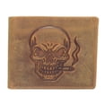 thumbnail image 1 of MARSHAL Mens Vintage Leather RFID Blocking Bifold Wallet for Men with Smoking Skull Design Tan, 1 of 9