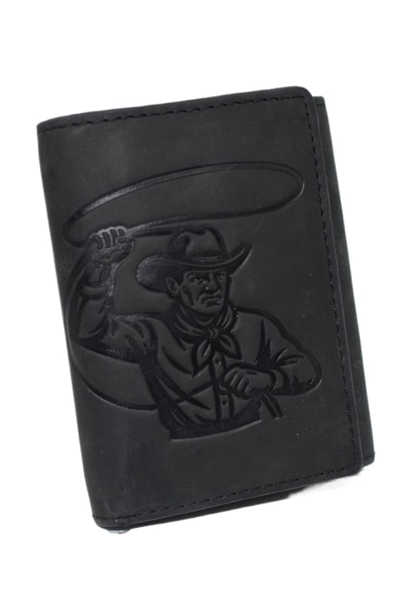 MARSHAL Mens Western Leather Chain Wallet RFID Blocking Trifold Biker Wallet with Cowboy Rodeo with Lasso Design and Snap Closure Black No Chain