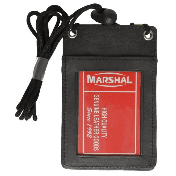 MARSHAL New Leather Neck Strap ID Badge Credit Card Holder Pouch Wallet Mini CrossBody