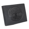 thumbnail image 1 of MARSHAL RFID Blocking Distressed Leather Bifold Wallet for Men with Tree of Life Design Black, 1 of 8