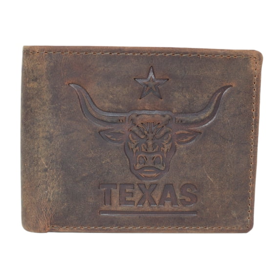 MARSHAL RFID Blocking Distressed Leather Men's Western Cowboy Bifold Leather Wallet Texas Longhorn Design Black