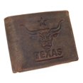 thumbnail image 1 of MARSHAL RFID Blocking Distressed Leather Men's Western Cowboy Bifold Leather Wallet Texas Longhorn Design Brown, 1 of 9