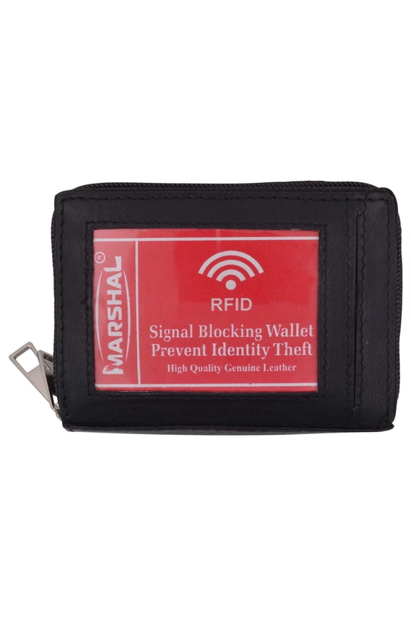 MARSHAL Small Genuine Leather Wallet for Women, RFID Blocking Credit Card Holder Wallet Black