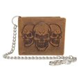 thumbnail image 1 of MARSHAL Triple Skull Bifold Wallet with Chain  RFID Blocking Genuine Leather 3 Skull Design Biker Wallet Tan, 1 of 8
