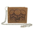 thumbnail image 1 of MARSHAL Triple Skull Bifold Wallet with Chain  RFID Blocking Genuine Leather 3 Skull Design Biker Wallet Tan, 1 of 8