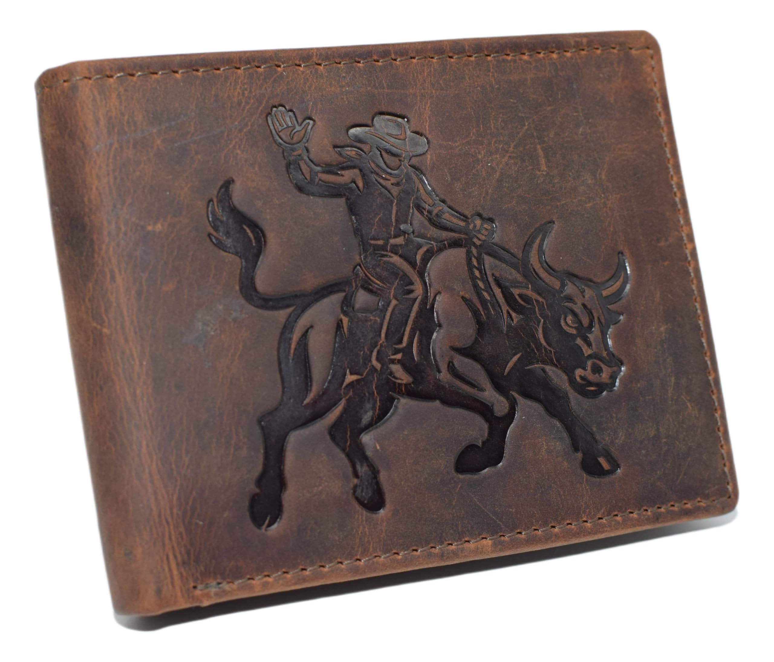 Bull Rider Cloth MARSHAL Western Rodeo Bull Rider Design Genuine Leather RFID Blocking ...