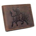 thumbnail image 1 of MARSHAL Western Rodeo Bull Rider Design Genuine Leather RFID Blocking Cowboy Bifold Wallet for Men Brown, 1 of 9