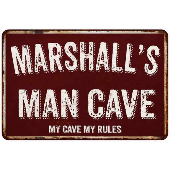 MARSHALL'S Man Cave Red Grunge Gift Sign Metal 12x18 Decor 208120003474