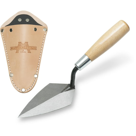 MARSHALLTOWN Archaeology Pointing Trowels, Wood Trowel Handle, 5 x 2 1/2 Inch, With Leather Holster, Standard Pointing Trowel Pattern, Heavy-Duty, Made In The USA, ATH50S