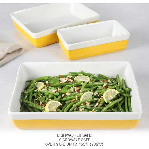 MARTHA STEWART 3 Piece Oven to Table Stoneware Bakeware, Baking Dish & Casserole Set - Yellow