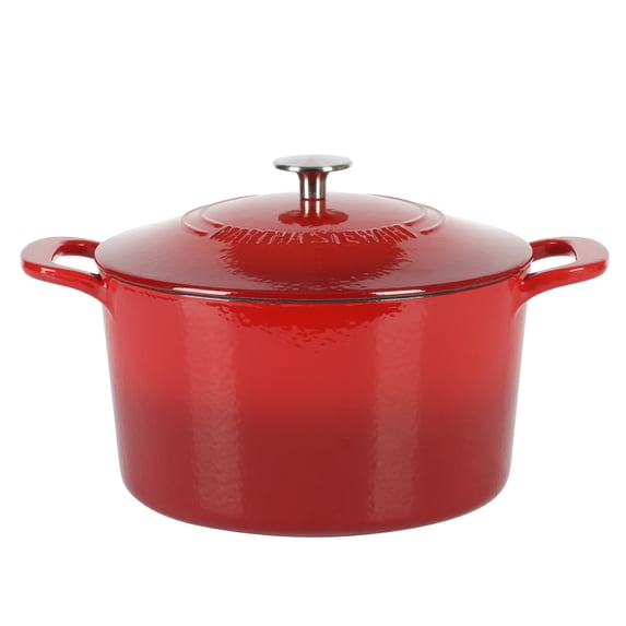 MARTHA STEWART 7 qt. Gatwick Enameled Cast Iron Dutch Oven in Red Ombre with SS, Knob Lid, 1-Set