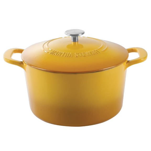 MARTHA STEWART 7 qt. Gatwick Enameled Cast Iron Dutch Oven in Yellow with SS Knob Lid, 1-Set