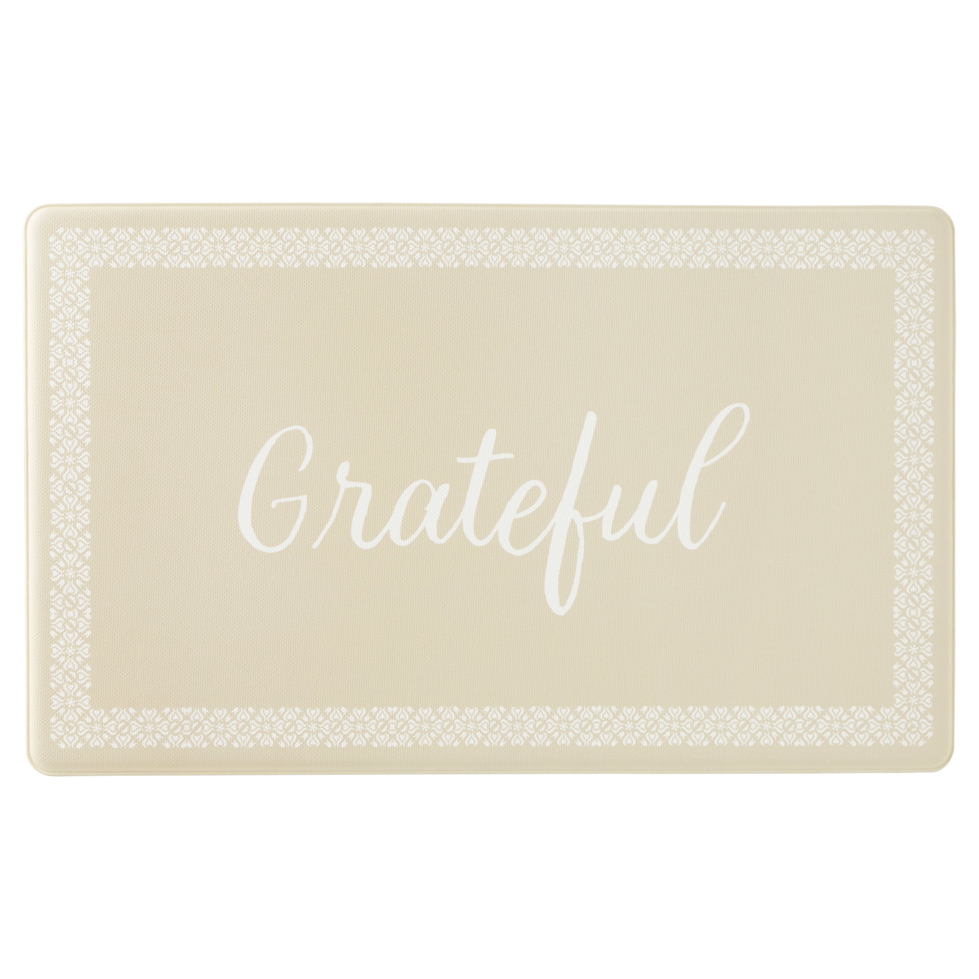 MARTHA STEWART Bloomfield Grateful Border Kitchen Mat, Comfort Standing Mat, Non-Slip Backing, Water & Stain Resistant, Beige, 18"x30"