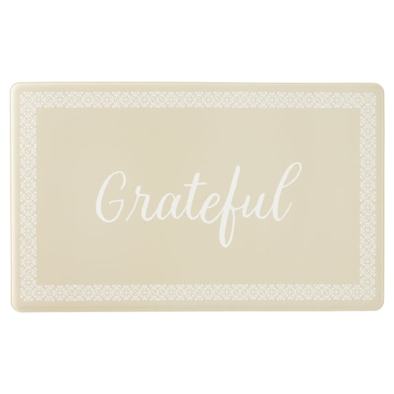 MARTHA STEWART Bloomfield Grateful Border Kitchen Mat, Comfort Standing Mat, Non-Slip Backing, Water & Stain Resistant, Beige, 18"x30"