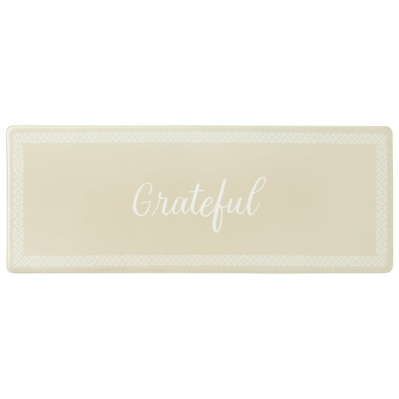 MARTHA STEWART Bloomfield Grateful Border Kitchen Mat, Comfort Standing Mat, Non-Slip Backing, Water & Stain Resistant, Beige, 18"x48"