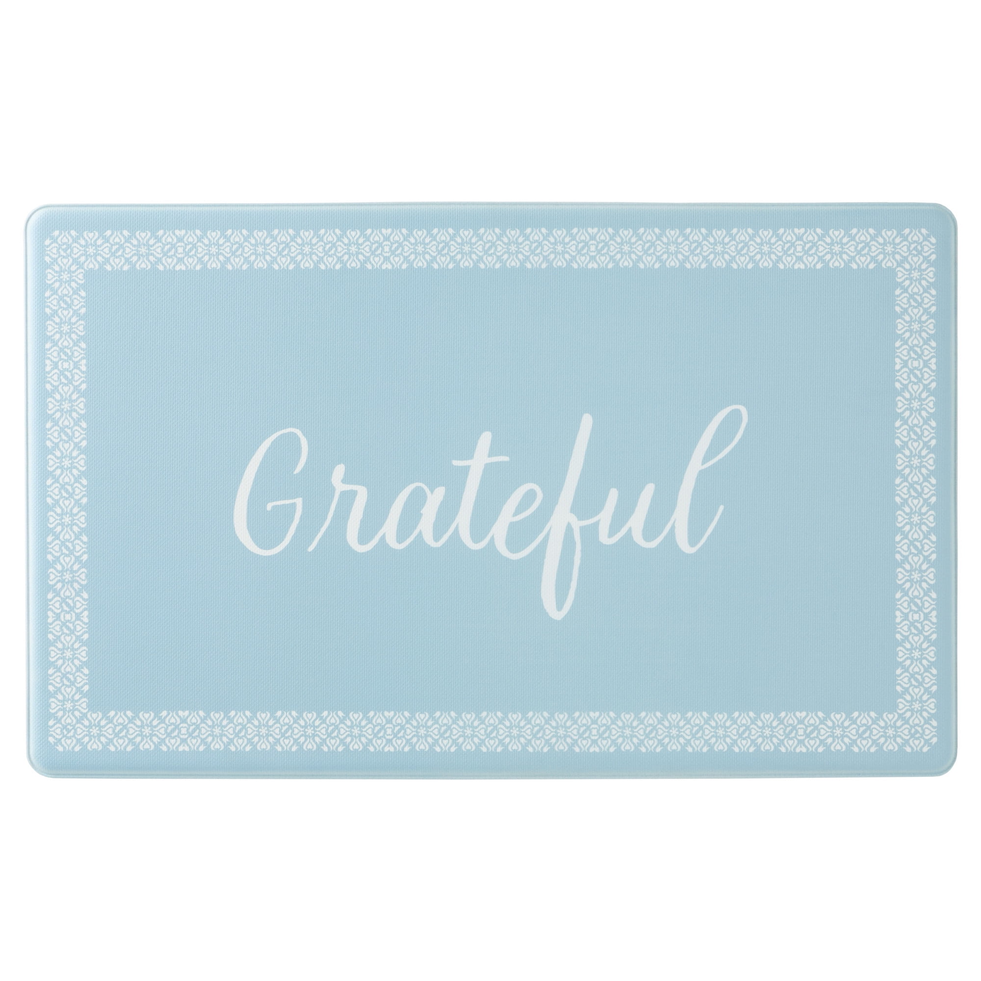 MARTHA STEWART Bloomfield Grateful Border Kitchen Mat, Comfort Standing Mat, Non-Slip Backing, Water & Stain Resistant, Blue, 18"x30"