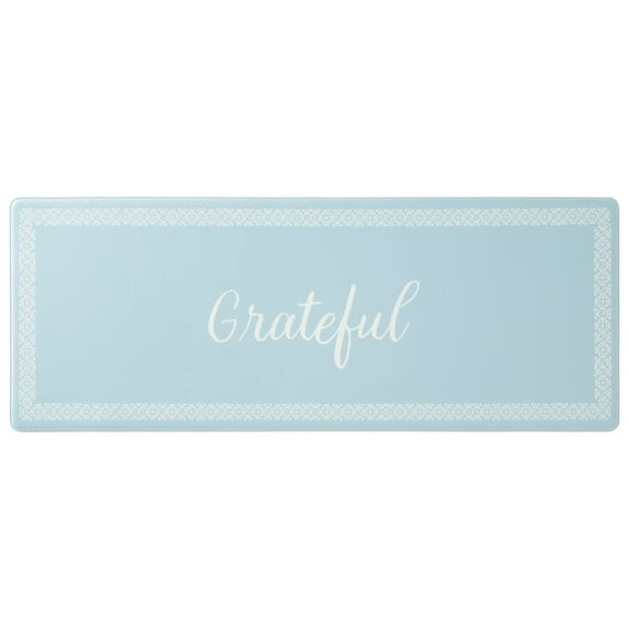 MARTHA STEWART Bloomfield Grateful Border Kitchen Mat, Comfort Standing Mat, Non-Slip Backing, Water & Stain Resistant, Blue, 18"x48"