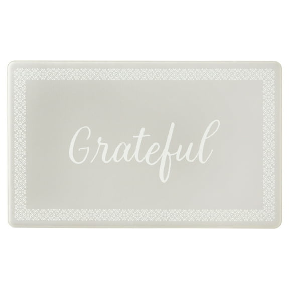 MARTHA STEWART Bloomfield Grateful Border Kitchen Mat, Comfort Standing Mat, Non-Slip Backing, Water & Stain Resistant, Grey, 18"x30"