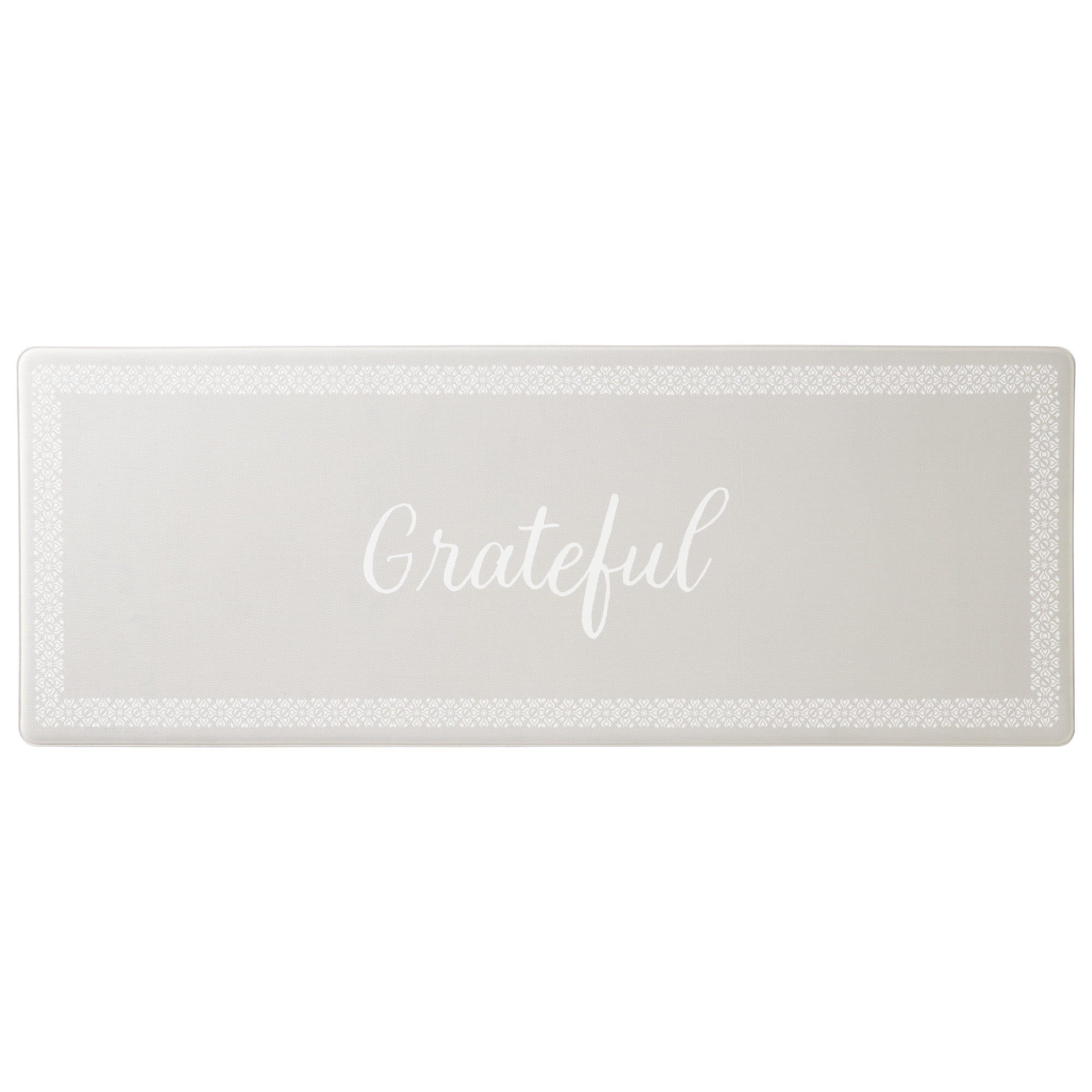 MARTHA STEWART Bloomfield Grateful Border Kitchen Mat, Comfort Standing Mat, Non-Slip Backing, Water & Stain Resistant, Grey, 18"x48"