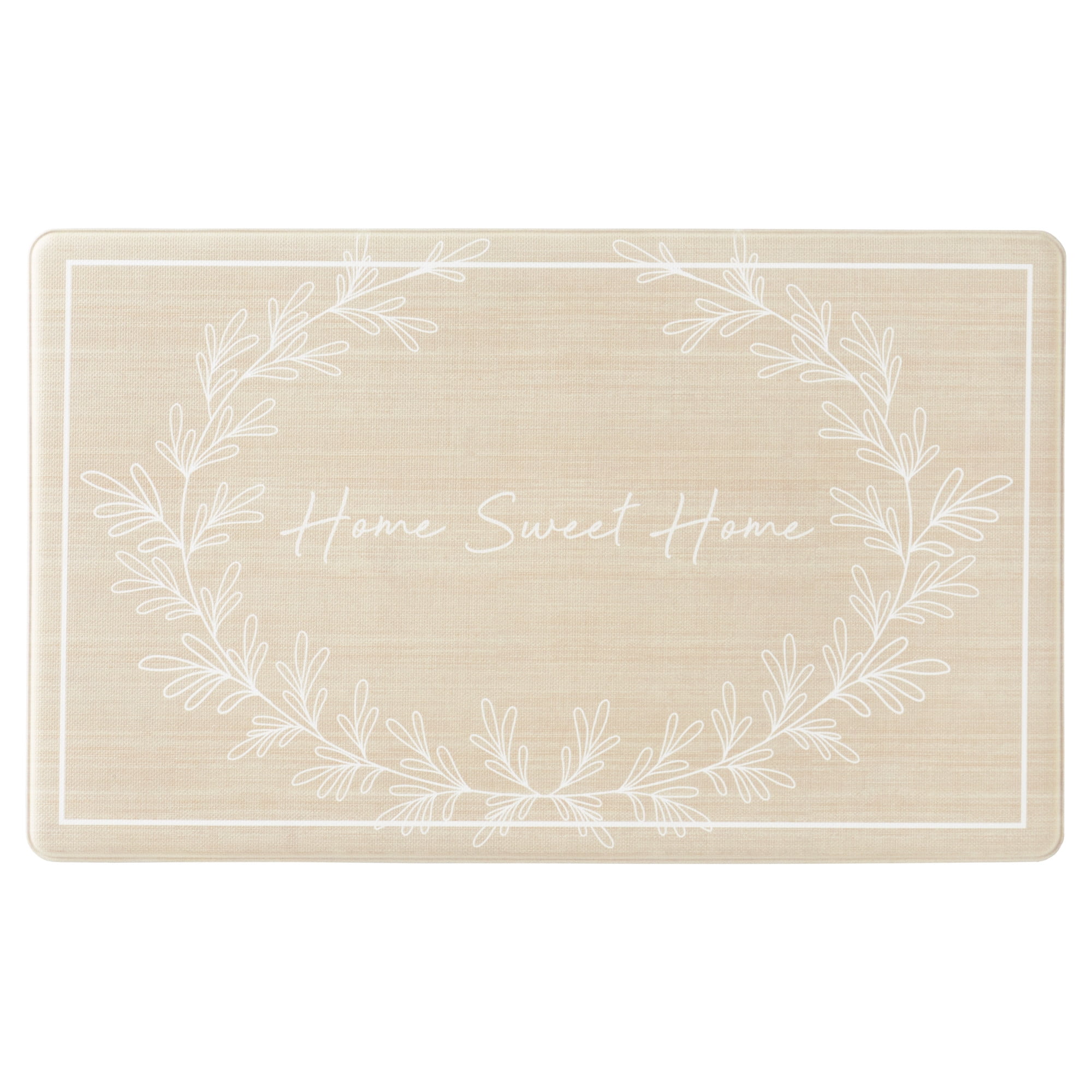 MARTHA STEWART Bloomfield Home Sweet Home Leaf Frame Kitchen Mat, Comfort Standing Mat, Non-Slip Backing, Water & Stain Resistant, Beige, 18"x30"